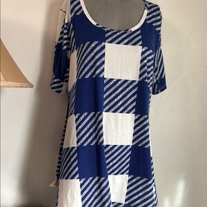 Blue and White Checkered Women's Top